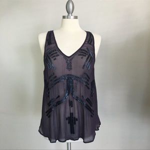 FREE PEOPLE | purple semi sheer beaded cami/tank/sleeveless top/blouse